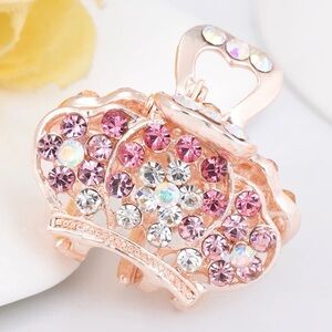 2/$6 -Elegant Pink and Silver Crown Rhinestone Mini Claw Clip